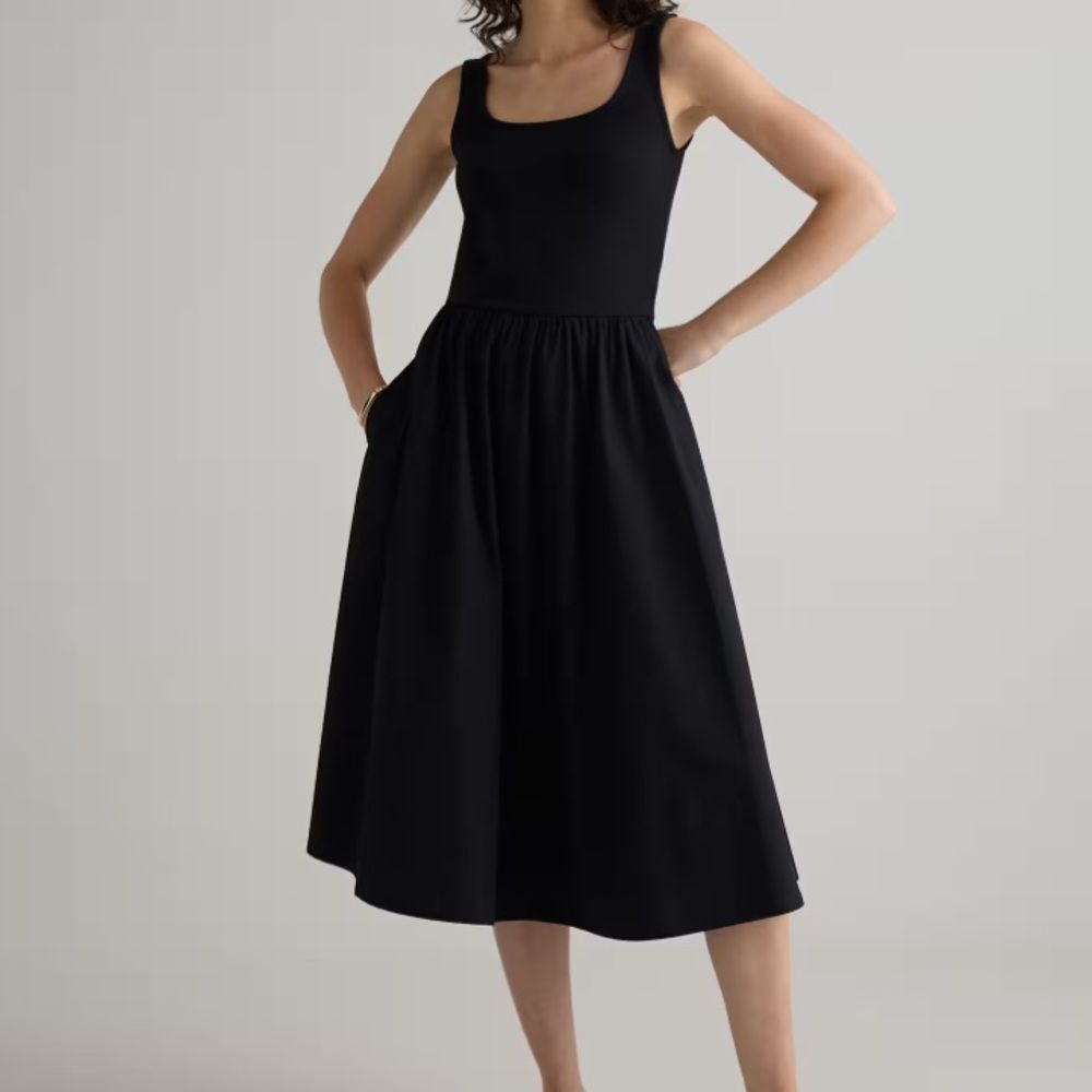 New Quince Medium Black Cotton Mixed Media Tank Dress New With Tags